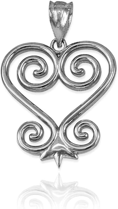 Sterling Silver African Adinkra Sankofa Heart Pendant Necklace