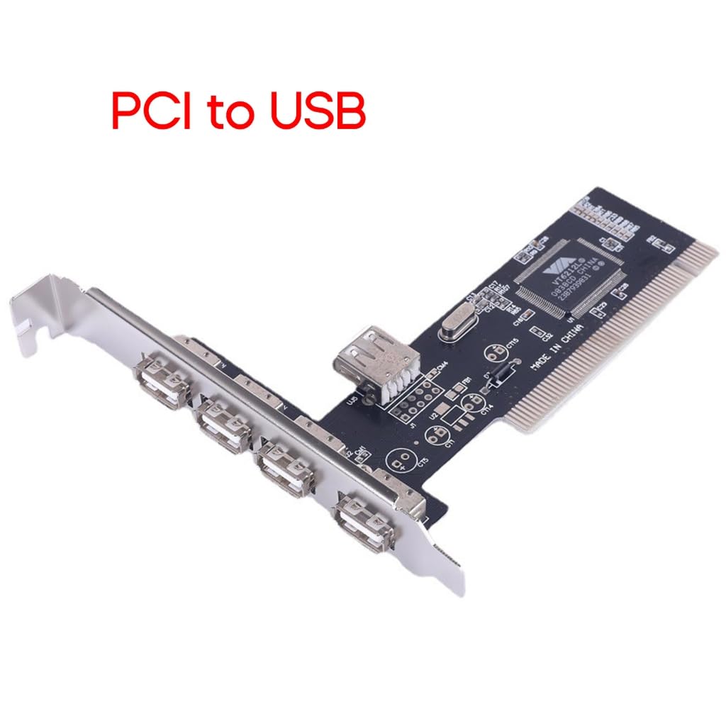 Xbiez 4-Port USB 2.0 PCI Adapter, PCI to USB, 480Mbps, Compatible with Windows 98/ME/2000/XP/Vista, Supports USB 1.1/2.0 Devices