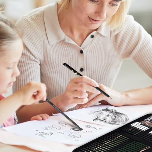 Xin Bowen: Pacote com 43 lápis de esboço para kit de desenho com caderno, lápis, carvão, grafite e m