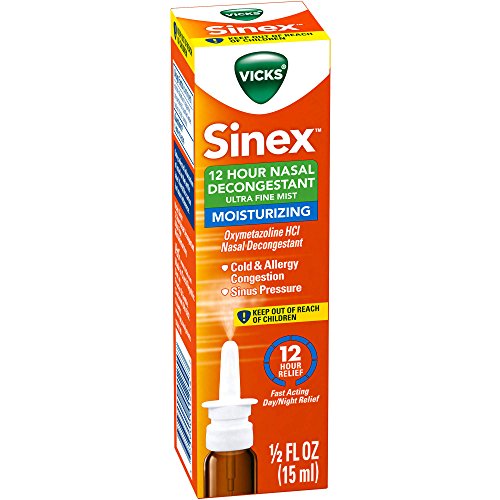Vicks Sinex Moisturizing 12 Hour Ultra Fine Nasal Mist Decongestant, Pump, 0.5 oz