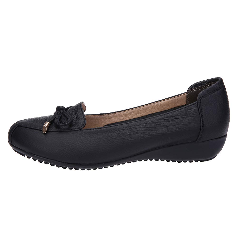 Femmes Cuir Véritable Chaussures de Confort Semelle Souple Ballerines Bas Talon Compensé Chaussons