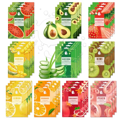 JunKuJK 30PCS Hydrating Facial Sheet Mask,Moisturizing Face Masks Skincare Gift Set,Brighten Long Lasting Face Mask Skin Care & Facial Mask Kit for All Skin Types