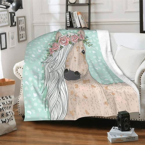 Jasmoder Horse With Wreath Throw Blanket For Girls Warm Ultra-Soft Micro Fleece Blanket For Bed Couch Living Room #TOP2