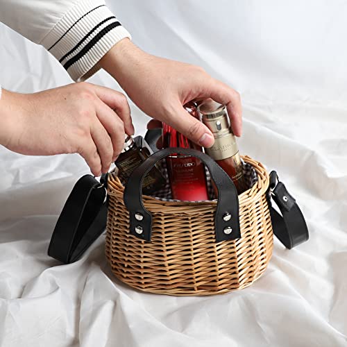 Image of YAHUAN Summer Straw Bag for Women Wicker Purses Woven Wicker Basket Handbag with Lining Beach Sea Rattan Tote