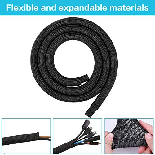 Cable Management Sleeve 13ft Cable Sleeve Adjustable Braided with 10Pcs Cable Ties, Cord Organizer Prevent Pet from Chewing Cord, Wire Tidy Wrap for PC TV Office Home Theater Car( 0.75'') Black
