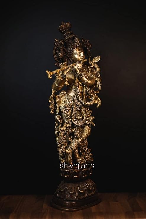Krishna Statue Brass 75CM Double Color Big Large Size Set of 1