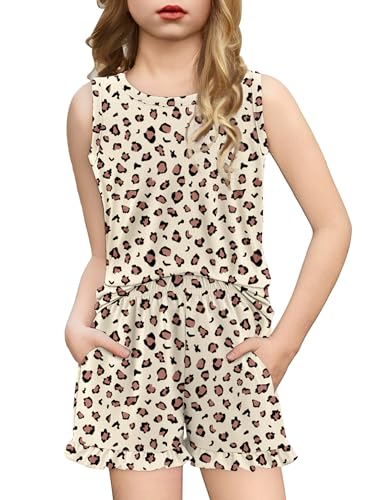 Arshiner Girls Pajamas Summer Ruffle Sleepwear Cute Tank Top and Shorts Set Pjs Outfit