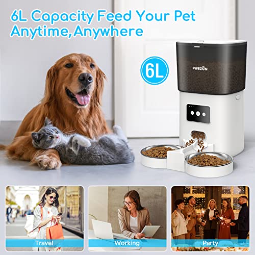 6L Comederos Automáticos para Gatos y Perros con Dos Tazones, PWEZON Inteligente WiFi Dispensador de Alimentación Automático para Dos Mascotas, Temporizador, Control de Porciones, Grabadora de Voz - imagen 4