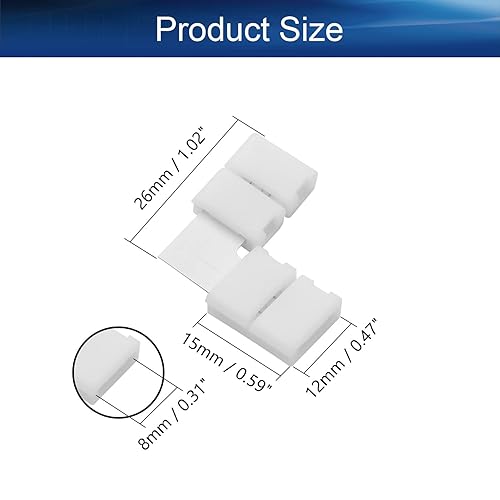 Miniatura 8 de Bettomshin 10 unids plástico en forma de L 2 pines solo color LED tira conector 0.315 in0.31 "ancho ángulo recto esquina sin soldadura conector