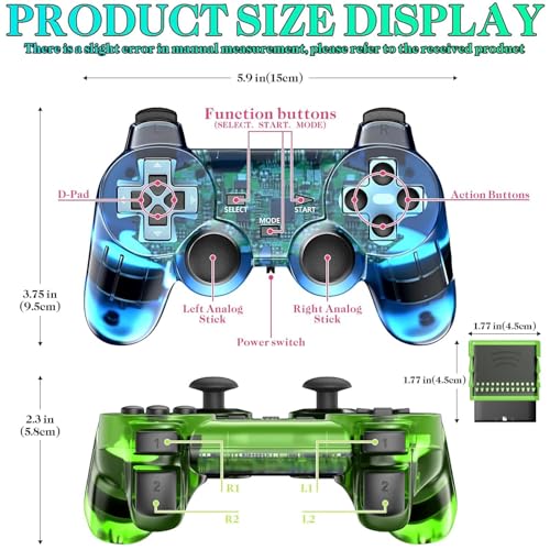Image of Degulan Wireless Controller Compatible with PS-2 Console, Remote Gamepad for Play 2 (Black and Blue)