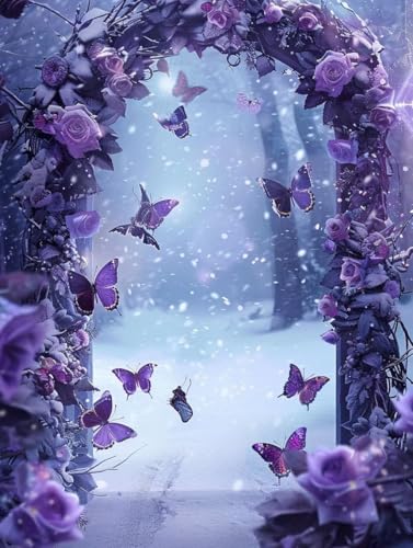 Peinture diamant DIY papillons d'hiver : une œuvre en cristal étincelante de 70x90cm