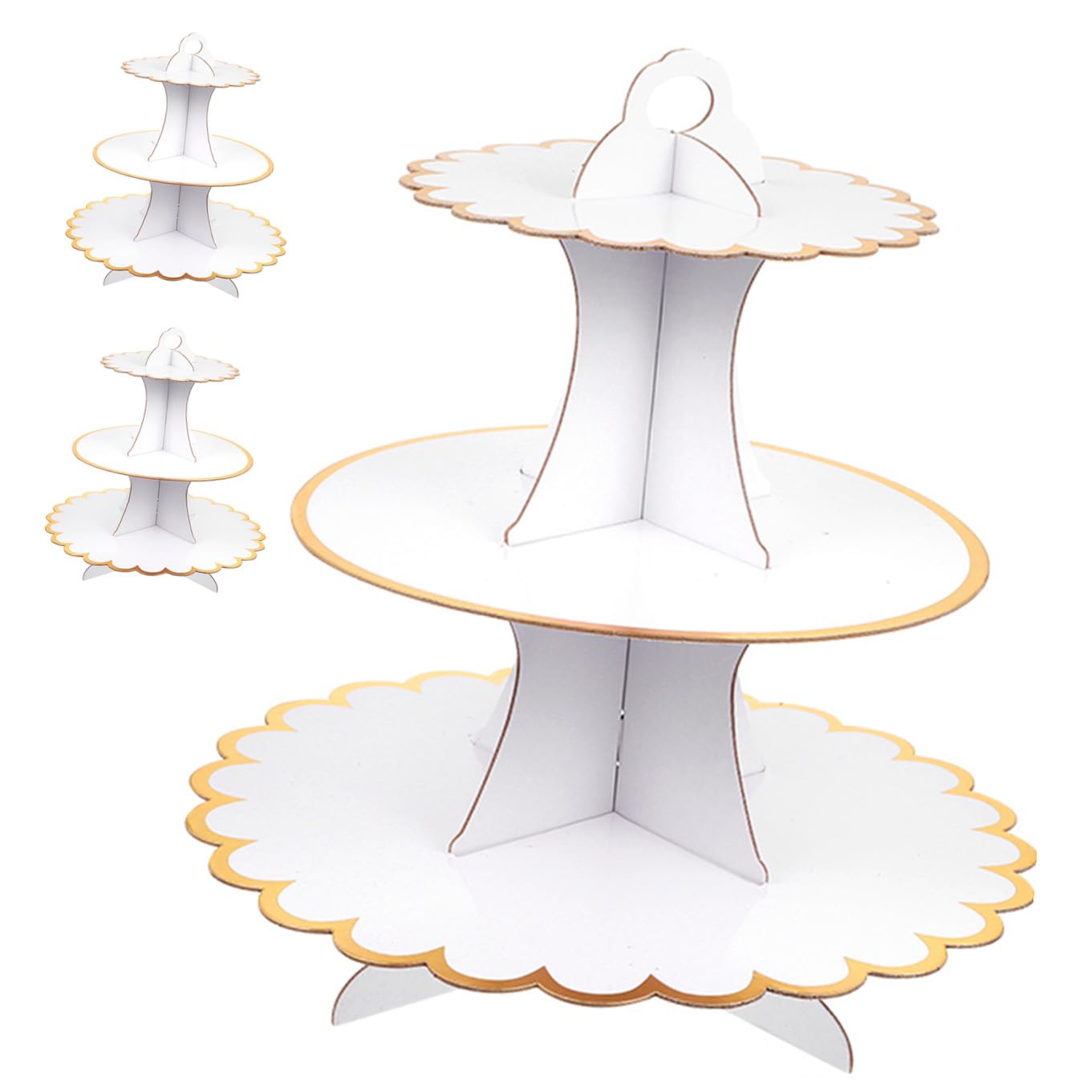 Alipis Soporte para Cupcakes de 3 Niveles Blanco de Cartón, 3 Piezas | Discos Redondos y Soporte Central Firme, para Bodas y Fiestas, Estructura Estable