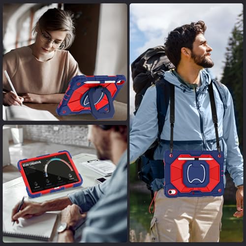 Image of Auizotl Case for iPad (A16) 11th /10th Generation 11.0 /10.9 Inch with Screen Protector /360 Rotating Stand /Shoulder Strap /Pencil Holder,Military Grade Shockproof iPad Case 10th Generation,Navy Red