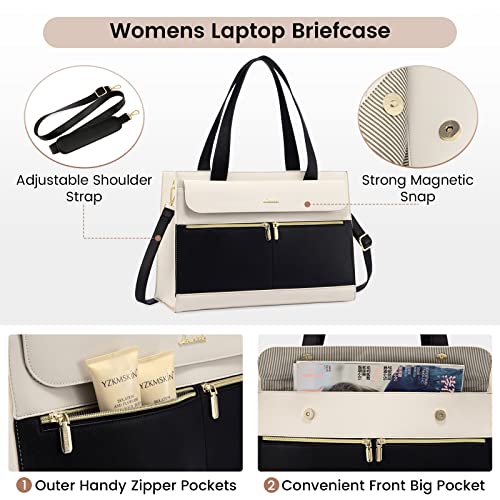 Image of LOVEVOOK Laptop Tote for Women - 15.6 Inch Professional Leather Computer Briefcase - Waterproof Shoulder Bag - Large Capacity Business & Office Bag