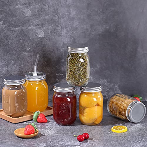 Foto von YUEYEE Meal Prep Glas Einmachgläser mit Deckel 4er Marmeladengläser 450ml/16oz Einmachgläser mit Schraubdeckel für Hausgemachte Marmelade Gelee Reis Zucker mit Ersatzdeckel Overnight Oats Gläser