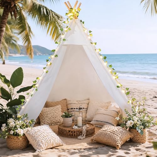 XXL Large Teepee Tent for Adults & Kids with Vine LED Light...