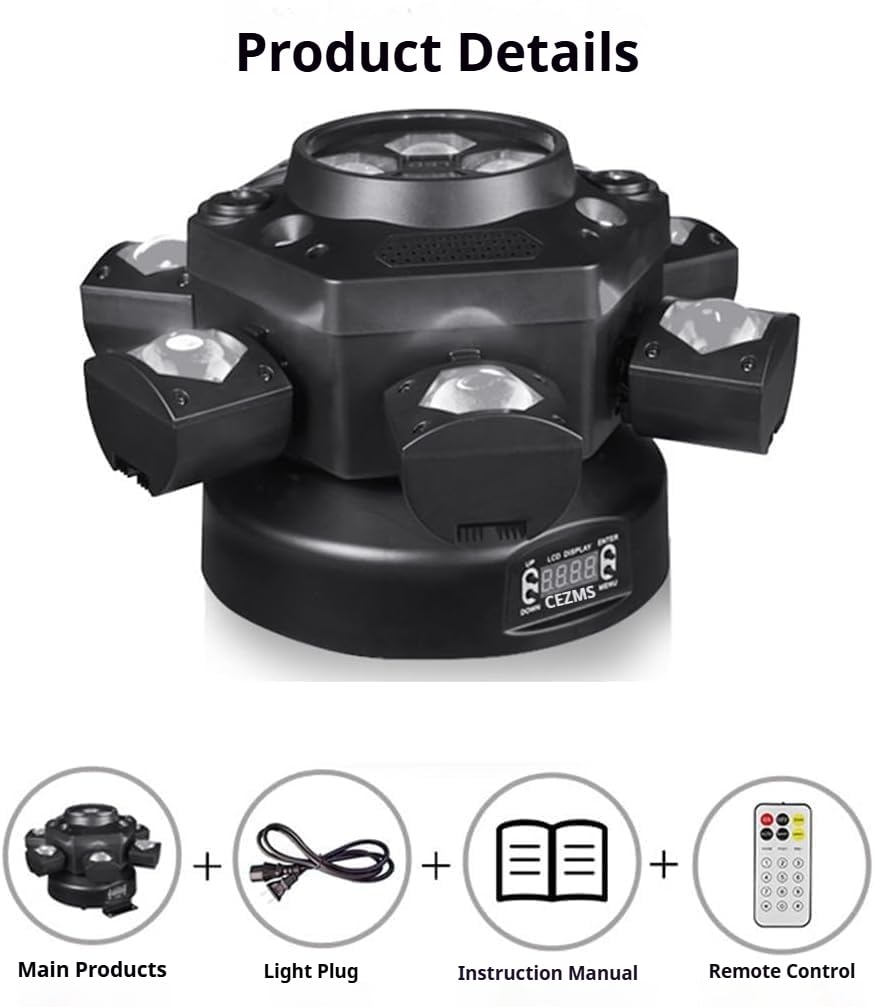 2026 Nouvelle lampe atmosphérique LED multi-faisceaux, lampe de scène rotative à 6 bras de 150W, 0-100% de dimmabilité, laser/stroboscopique, support de télécommande et activation par son pour DJ