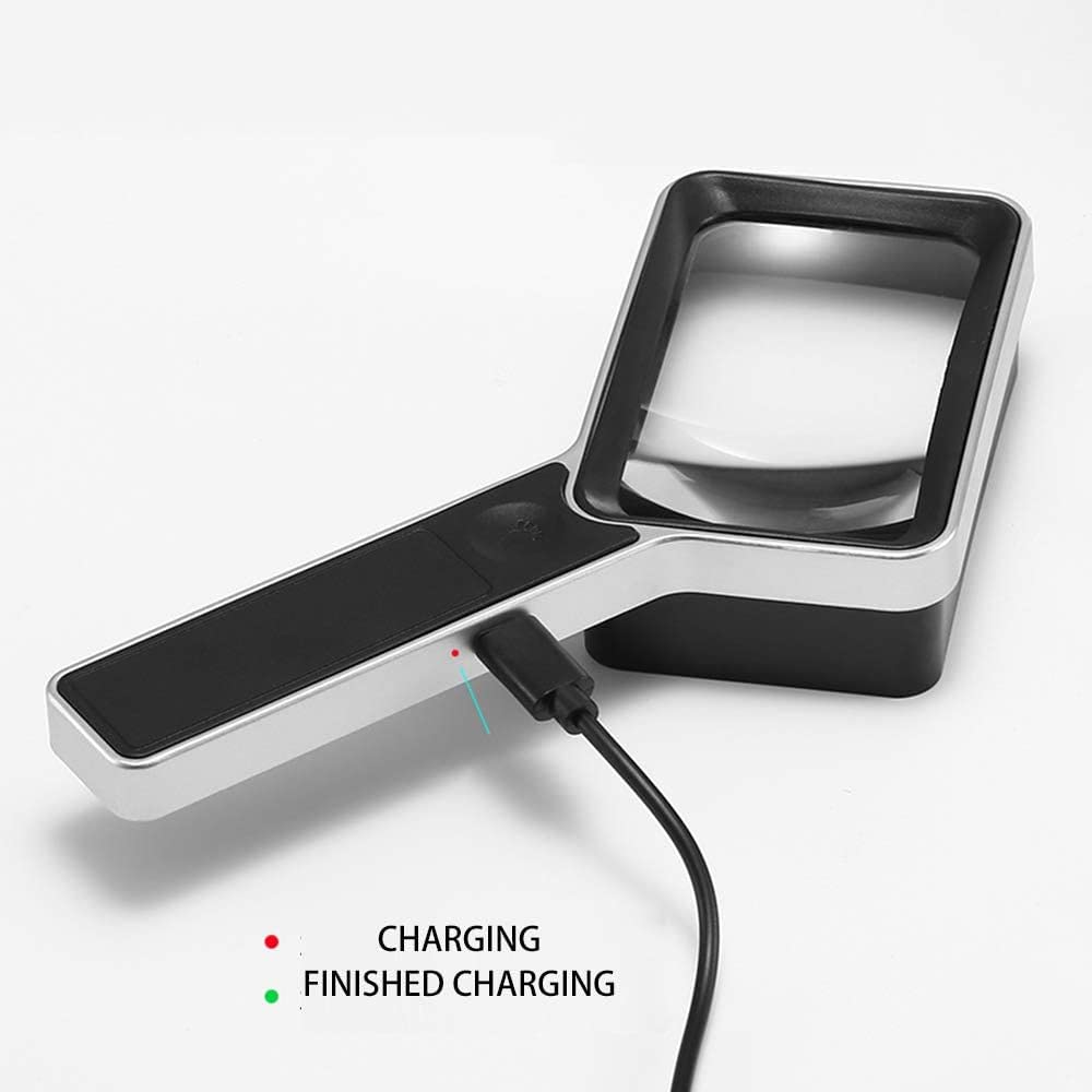 EUQKKWLOY Lupa Cuadrada de Mano HD 30X con LED, Lupa de Lectura para niños, Estudiantes y Ancianos, Interruptor táctil, Recargable, para Matrimonio.
