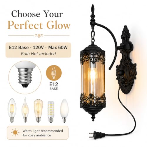Image of Rustic Gothic Plug in Wall Sconce with Glass