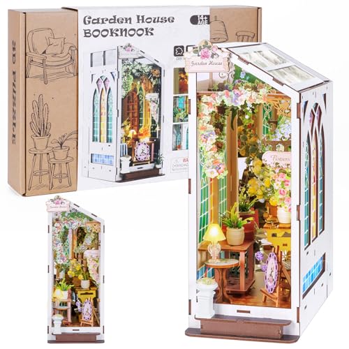 Fimeetoy Book Nook Kit for Adults Miniature House 3D Puzzle Kit for Teens DIY Crafts for Adults Tiny House Bookshelf Decor Garden House with LED Light Birthday Gift for Women Friends Family