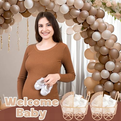 Image of Threehoney 12 Pcs Baby Shower Mini Carriage Decoration Brown Bear Color Metal Wired Fillable Candy Stroller Baby Shower Table Centerpiece for Guest Gender Reveal Wedding Party Favor Gift