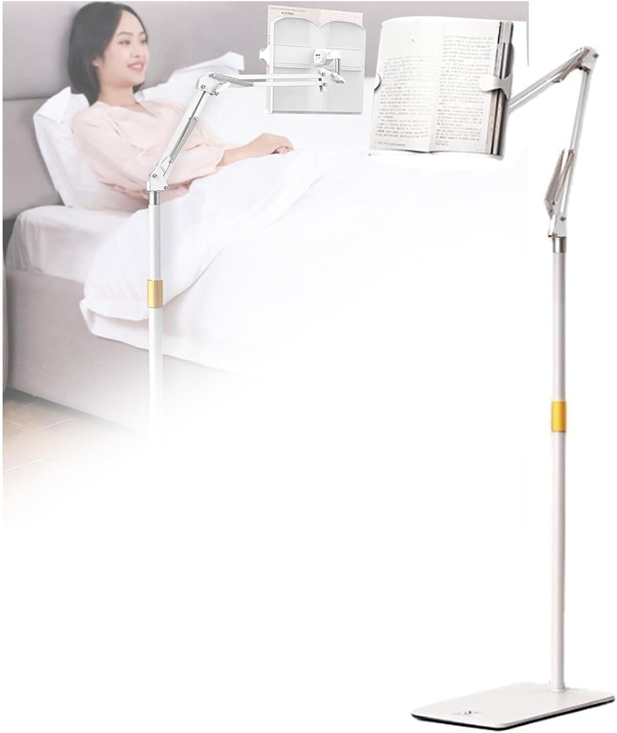 Adjustable Height Floor Book Stand, 180° Swivel Rolling Lectern, Multi-Function Holder for Books, Tablets, eReaders, Perfect for Reading, Cooking Entertainment