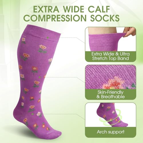 Image of LEVSOX Wide Calf Compression Socks for Women&Men Plus Size 15-20mmHg Knee High Large Support Stockings for Circulation