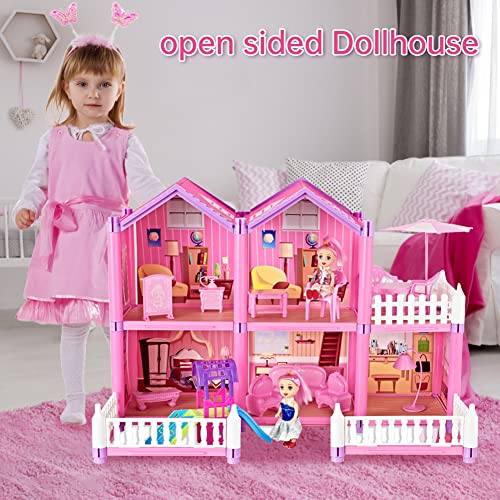 Puppenhaus Puppenvilla, Mädchen Puppenhaus ab 3 Jahre Puppenstube Kunststoff Miniatur Puppenschloss für Mädchen… – Bild 4