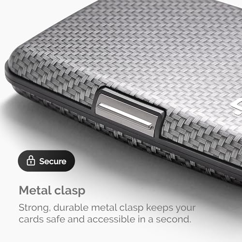 Image of OGON -DESIGNS- Aluminum card holder, RFID protection against fraud and demagnetization, compact wallet, Smart Case STOCKHOLM model (Carbon Effect, Extra-secure lock)