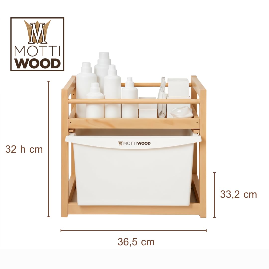 Cestello Sottolavello, Cassettiera Sottolavello 1 Ripiano, Misure 34 x 36 x 30h, Salva Spazio in Legno Di Faggio, Made In Italy