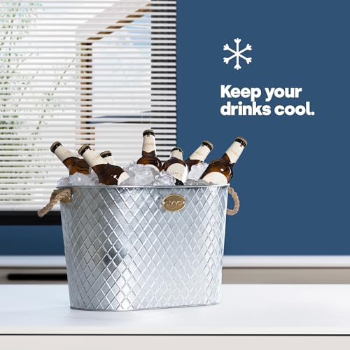 LIVIVO Galvanised Steel 24L Drinks Ice Cool Bucket Pail Diamond Embossed with Rope Handles - Great for Garden Parties, BBQs Cooling Bottles Tub, Cans of Beer or Soft Drinks Champagne Prosecco Whisky - Image 4