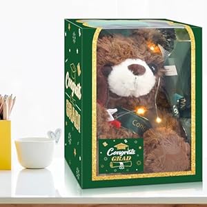 Sawowkuya Graduation Gift Set: Stuffed Teddy Bear, Soap, Artificial Flower, Congrats Grad Card, Graduation Box with Window - Green Sawowkuya Graduation Gift Set Stuffed Teddy Bear Soap Artificial Flower Congrats Grad Card Graduation Box with Window Green