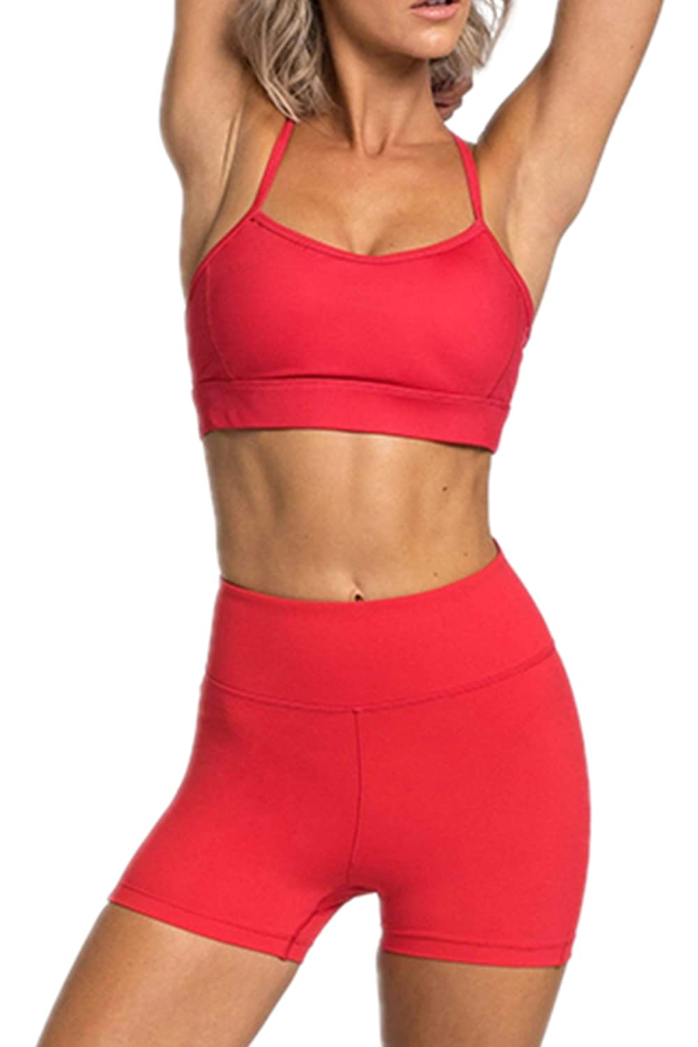 IMEKIS Women's Workout Sets 2 Piece Yoga Outfit High Waisted Biker Shorts Leggings Sports Bra Gym Fitness Clothes Tracksuit