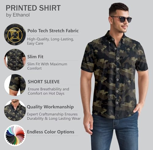 ETHANOL Men Classic Slim Fit Woven Short Sleeve Wrinkle Resistant Print Shirt2