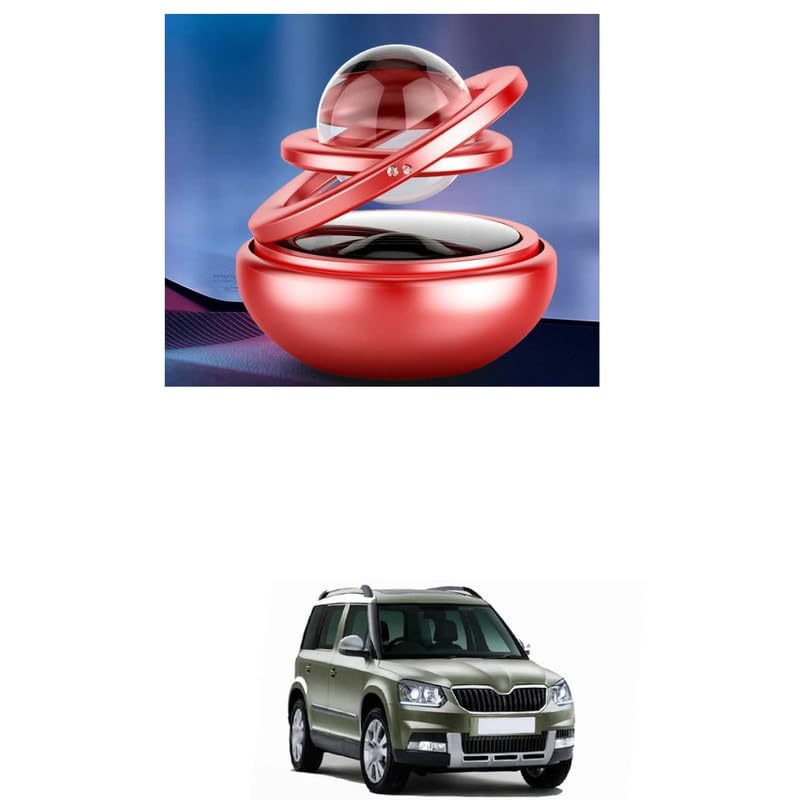 LOVMOTO Car Decor Auto Alloy Body Car Solar Perfumes And Fresheners | Double Ring Solar Power Rotating Design Crystal Auto Rotate Car Organic Fragrance Air Fresheners Comfortable With Y-eti