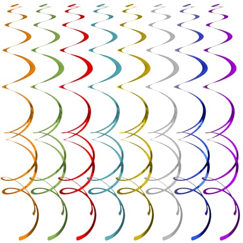 Image of 40Pcs Colorful Swirl Ceiling Decor Plastic Hanging Streamers Party Decorations Spiral Foil Party Supplies for Birthday Halloween Christmas Fall Celebration All Kinds of Parties