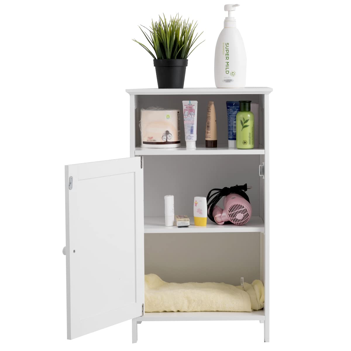 LIFEZEAL Mobiletto Bagno Salvaspazio con 1 Anta e Ripiano Interno Regolabile, Armadietto da Bagno da Terra in Legno, Mobiletto Multiuso di Gran Capacità, 40 x 30 x 70 cm (bianco)