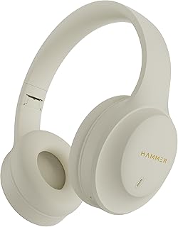 HAMMER Vibe ENC Bluetooth Headphone, 40mm Driver, Dual Pairing, 50hrs Playtime, Voice Assistant, BT V5.4, Game Mode, Soft Cushions, Lightweight Headphones for Music, Gaming and Calls (Beige)