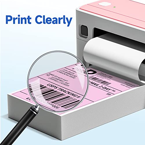 Image of Phomemo 4x6 Thermal Shipping Label Pink (500 Sheet 4x6 Fanfold Labels) | 4x6 Thermal Labels Fold, Compatible with MUNBYN,JADENS,Nelko,Rollo, KNAON, Phomemo Shipping Label Printer