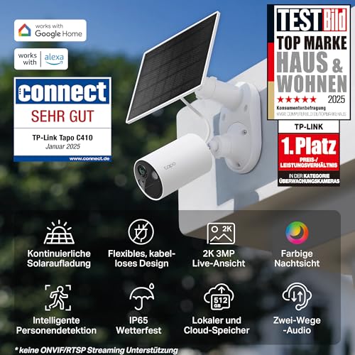 Tapo C410 KIT Solar Überwachungskamera Aussen Akku, 2K 3MP, Farbnachtsicht, MicroSD-Speicher, 6400-mAh Nicht entfernbarer Akku… – Ansicht 2
