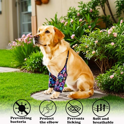 Image of Dog Elbow Wraps Knee Protector Pads Elbow Callus Treatment Sleeve for Wounds Front Legs Prevent Licking for Medium Large Dogs 2XL,Rainbow