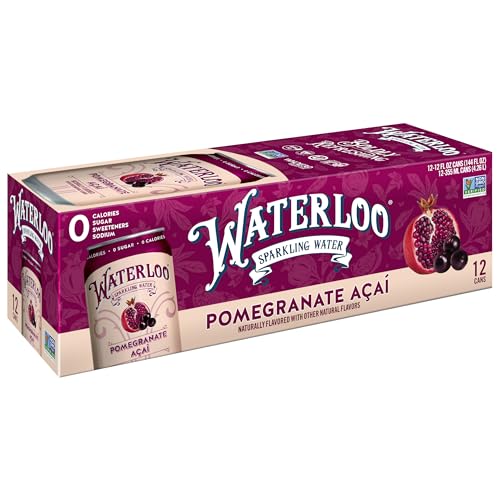 Waterloo Sparkling Water, Pomegranate Açaí Naturally Flavored, 12 Fl Oz Cans (Pack of 12) – Zero Calories and Zero Sugar or Sweeteners