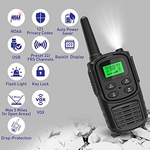Rechargeable Walkie Talkies,Fvamom Walkies Talkies For Adults With 22 Channels,Long Range Walkie Talkies With Noaa Weather Channels,Vox Lcd Display Led Flashlight For Hiking Camping Trip(Black) #TOP1