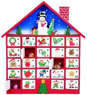 Premier Decoration Wooden Advent House, 40cm, Multi-Colour