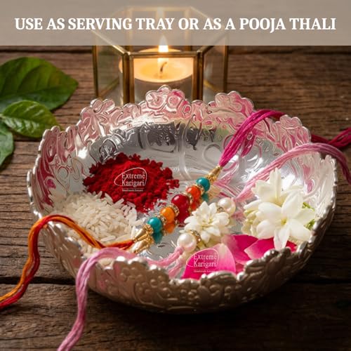 Image of Handcrafted German Silver Urli Bowl | 5.5 Inch Decorative Floating Flower Bowl | Embossed Floral & Grape Vine Design | Home Decor, Pooja, Serving
