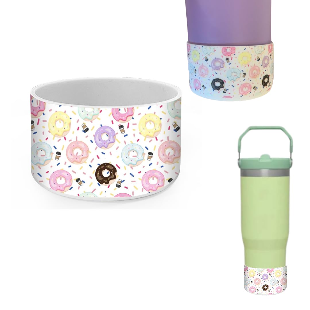 ROYALTY ESSENTIALS Tumbler Protective Silicone Boot for Stanley Water Bottles Cute Anti-slip Sleeve Cover Water Bottles Fits 2.8-2.95" Base (Donuts and Coffee) — image 1
