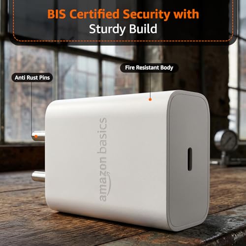 Image of Amazon Basics 25W Compact Wall Charger | Type-C Fast Charging Adapter for Samsung, Xiaomi Phones and iPhone (White, Without Cable)