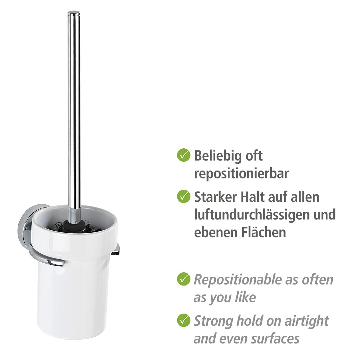 WENKO Vacuum-Loc® zestaw do WC Capri - uchwyt na szczotkę do WC, mocowanie bez wiercenia, cynkowy odlew ciśnieniowy, 11 x 37 x 14,5 cm, chrom