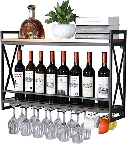 Casier à vin mural support bouteille vin métal bois décoration verres suspendus