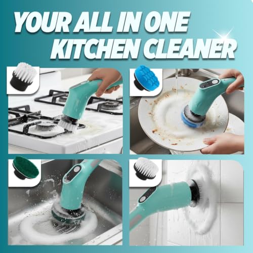 Image of Spotzero By Milton 8-in-1 Electric Spin Scrubber Spare Set, Water Proof Cleaning Brush with 8 Replacement Head, Power Scrubber, Dual Speed, Adjustable & Detachable Handle I for Bathroom, Kitchen, Car
